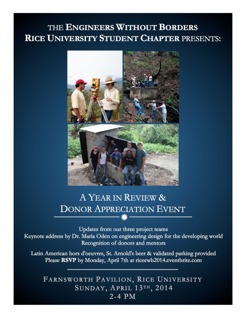 Rice University Student Chapter of EWB-USA presents their Year in Review/Donor Appreciation Event